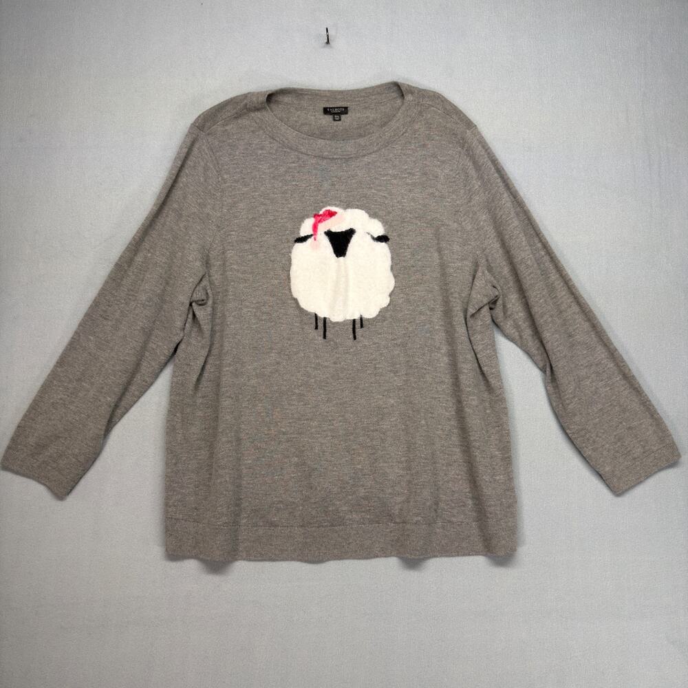 Talbots Sheep Sweater Womens 3XP Gray Intarsia Wool Cottagecore Plus Petite